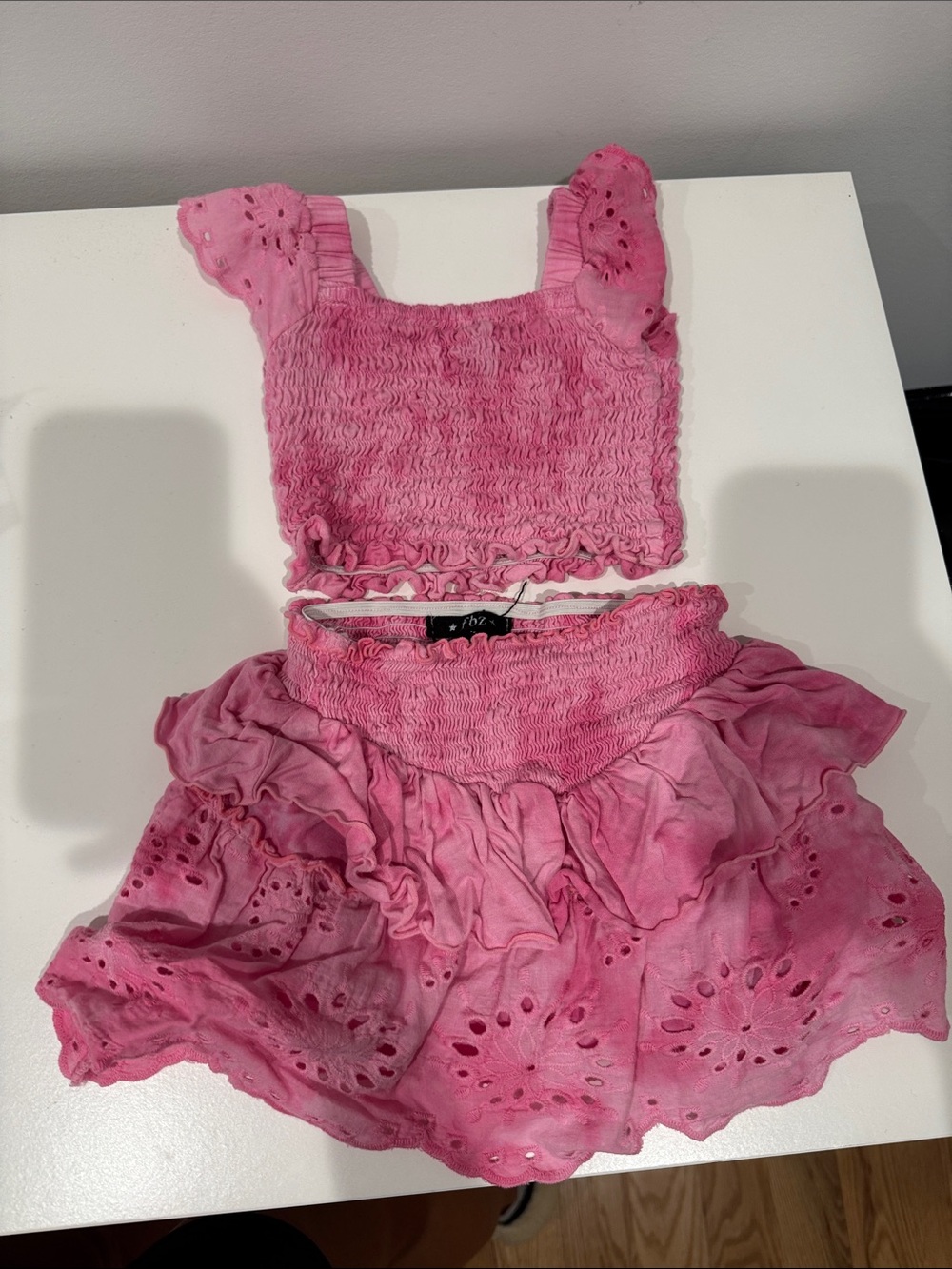Pink Girls' Smocked Eyelet Two-Piece Matching Set
